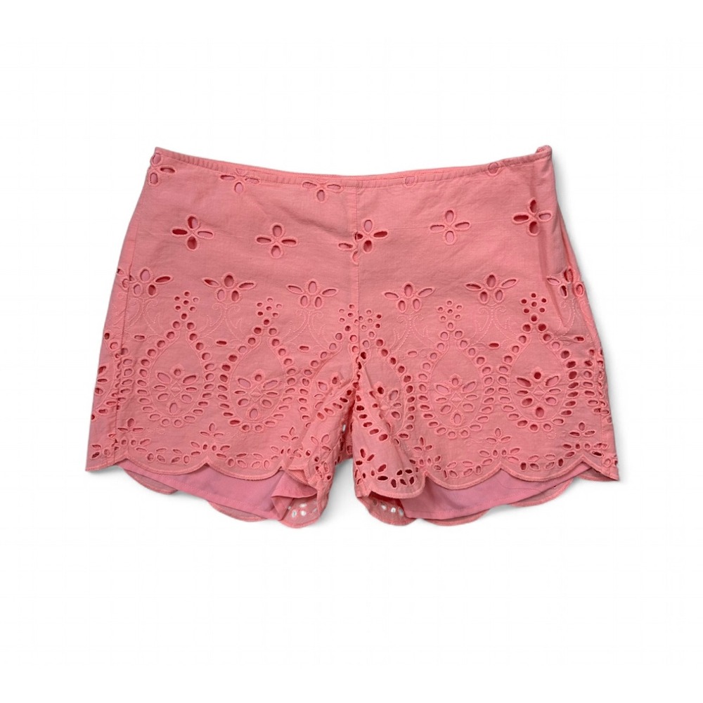 Southern Tide Pink Coral Alice Eyelet Scalloped‎ Mini Shorts Cotton Women's 2 XS
